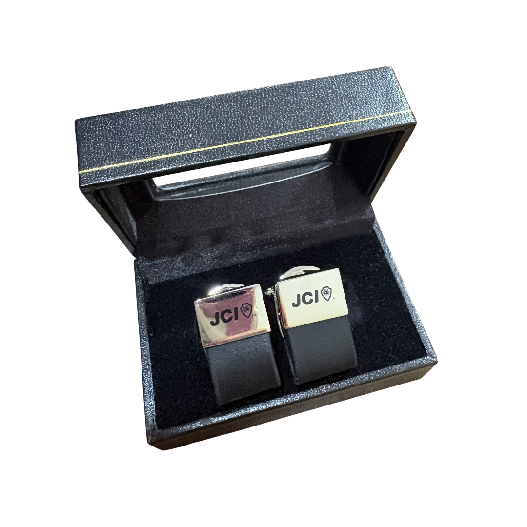 Silver & Black Leather Cufflinks