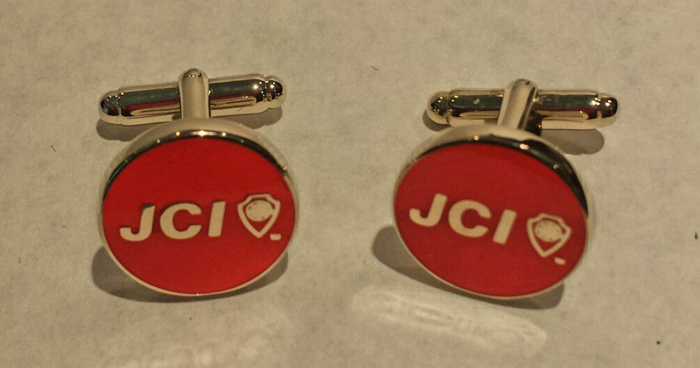 Round Red Cufflinks with Silver Accents