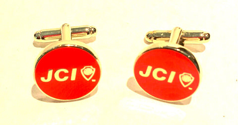 Round Red Cufflinks with Gold Accents
