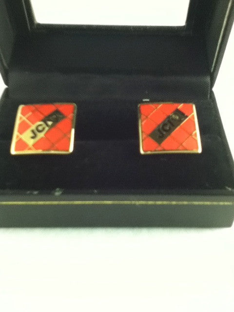 Square Red Cufflinks with Gold Accents