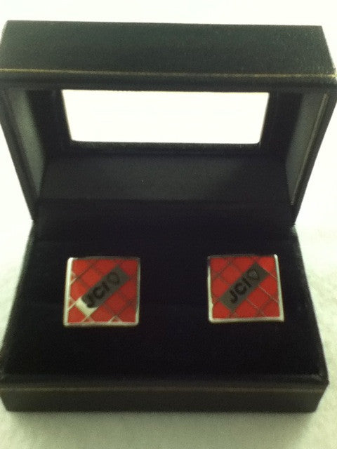 Square Red Cufflinks with Silver Accents