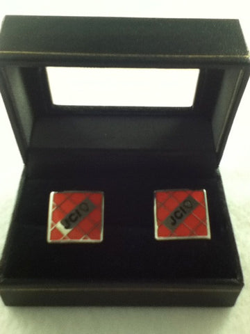 Square Red Cufflinks with Silver Accents
